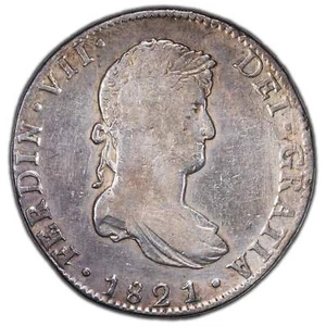 Mexico 1821 Mo-JJ 8 Reales Silver Coin KM #111 - Cleaned - Picture 1 of 2