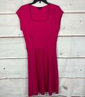 Lands End Womens Square Neck Knit A Line Dress Medium Solid Pink Cap Sleeve