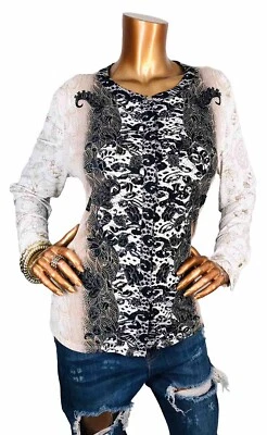 Blusa Dana Buchman XL Top Floral Logo Camisa Abotonada Mangas Largas Elastizada Crew Foto 1 de 4