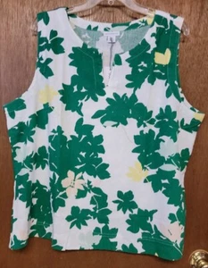 Neu mit Etikett Liz Claiborne Damen-LEINENTOP V-Ausschnitt Größe XL grün & weiß geblümt 37 $ - Bild 1 von 5