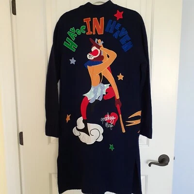 Havoc In Heaven Women's Long Cardigan Sweater Coat Applique Blue Size L - Image 1 of 4
