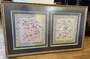 Antique Chinese Silk Embroidered Handkerchief Framed Large - Picture 1 of 12