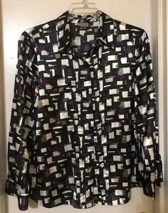 Chico's Größe 3 lila schwarz weiß Langarm Kragen Knopfleiste Hemd ~ EUC ~ - Bild 1 von 6