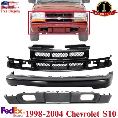 Para-choque dianteiro aço preto + grade + kit Valance 4WD para 1998-2004 Chevrolet S10 - Imagem 1 de 4