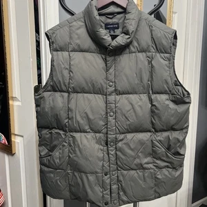 Lands End Puffer Vest Men’s Sz Large Gray 70% Down 30% Feathers Snap Puffy - Picture 1 of 4