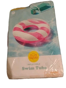 Sun Squad rosa & weiß gestreifter aufblasbarer Schwimmschlauch 31" Durchmesser 8 1/2" neue Dichtung - Bild 1 von 2