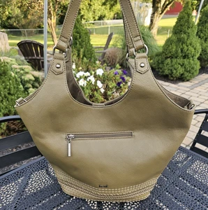 THE SAK "Roma Shopper" Leather Loden Olive/Brown Gusset Snaps Fall Autumn Nice! - Picture 1 of 16
