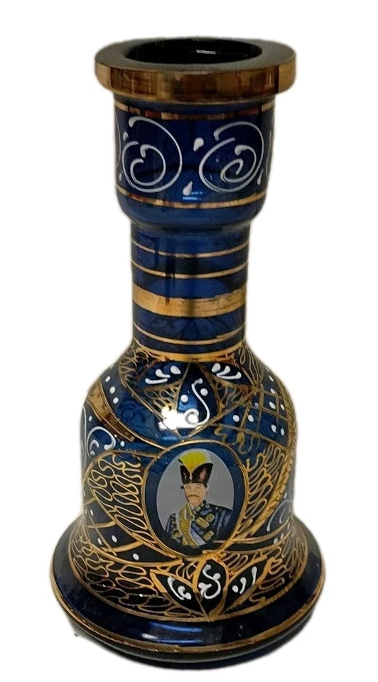 Antique Glass Blue Persian Hookah Base with Portrait. Extremely Rare. - Image 1 of 4
