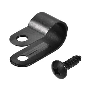 10.4mm Nylon R Type Cable Clip Wire Clamp with Screws Black 100pcs - Afbeelding 1 van 5