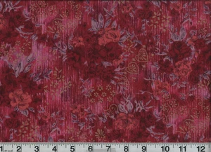 1 Yard Fabric Floral Pink Flowers Metallic Cotton 44" Wide Vintage 1960s 70s - Picture 1 of 1