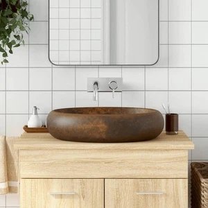 vidaXL Countertop Basin Brown Oval 59x40x15 cm Ceramic - Picture 1 of 8
