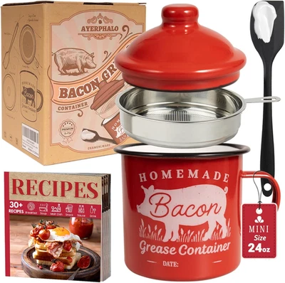 Bacon Grease Container with Strainer - with Food-Grade Silicone Spatula, 24Oz - Image 1 of 4