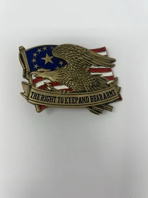 Vintage 80s Baron Buckle The Right to Keep & Bear Arms Belt Solid Brass America - Image 1 of 4