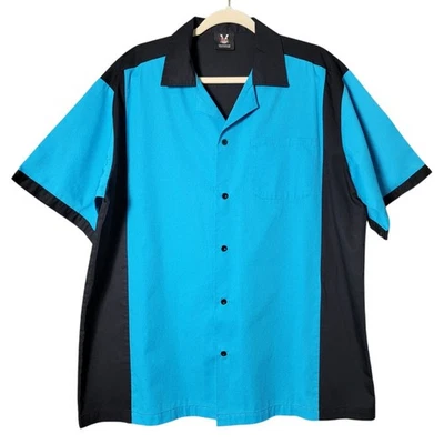 Hilton Bowling Retro Mens Rockabilly Short Sleeve Button Up Colorblock Shirt L - Image 1 of 4