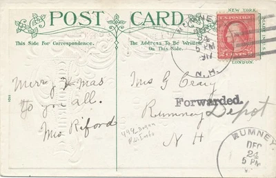 RUMNEY, NEW HAMPSHIRE - 4 BAR CANCELAR 24/12/1917 (en postales) Foto 1 de 2