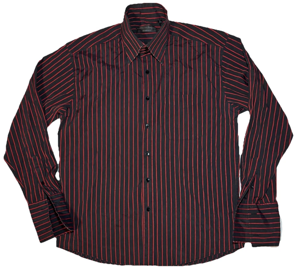 Vintage Comme Des Garcons Homme Plus Dress Shirt Sz 18 36-37 French Cuff Striped - Image 1 of 4