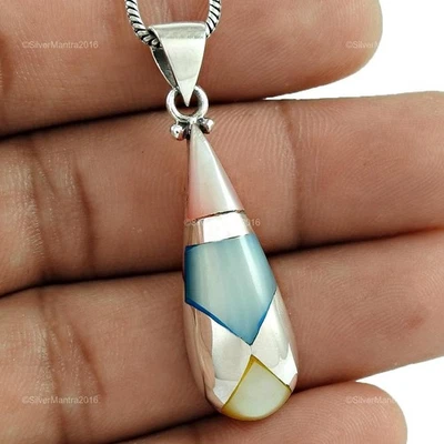 Briolette Natürlich Muschel 925 Massiv Silber Trendy Geburtstag Tochter Blende - Bild 1 von 4