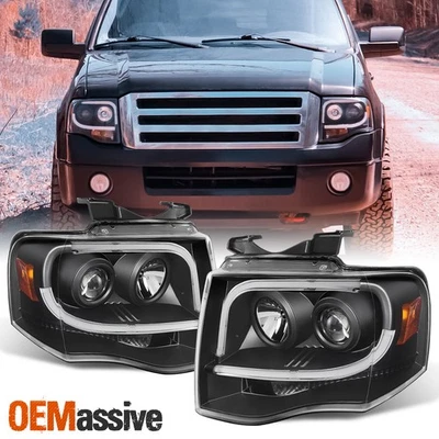 Fits 2007-2014 Ford Expedition Black Dual DRL LED Bar Projector Headlights Lamps - Imagem 1 de 4