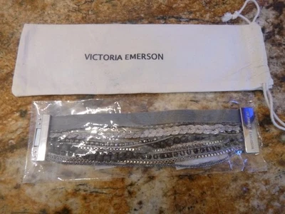 Новый Victoria Emerson кожи, бусина, кристалл, цепочка, магнитные серебро/Gry браслет - Изображение 1 из 4
