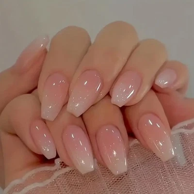 24PCS Nude Pink Ombré Press-On Nails - Elegant Almond Glossy - Image 1 of 4