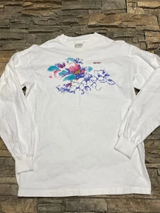 Vtg Dolfin International Graphic Floral Long Sleeve T Shirt Sz M White - Picture 1 of 7
