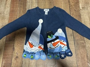 heirloom collectibles sweater Kids Size 6 Navy Blue Snowman Knit Embroidered Zip - Picture 1 of 7