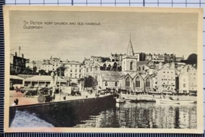 OLD POSTCARD GUERNSEY ST.PETER PORT CHURCH AND OLD HARBOUR - Picture 1 of 2