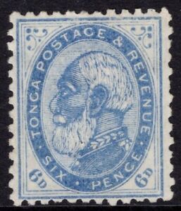 TONGA 1886-88 "STARS" 6d BLUE, SG 3a, MINT N.G., CAT. £65
