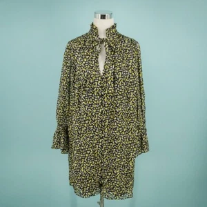Alice + Olivia Size Large L Rei Black Ruffle Collar Long Sleeve Silk Mini Dress - Picture 1 of 7