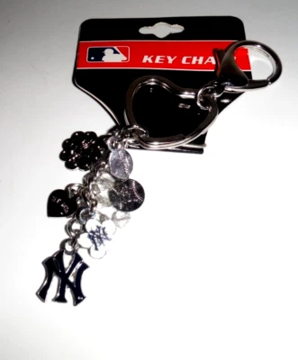 NY NEW YORK YANKEES MLB NWT SILVER KEYCHAIN 5 CHARM  PURSE BACKPACK DANGLE - Image 1 of 3