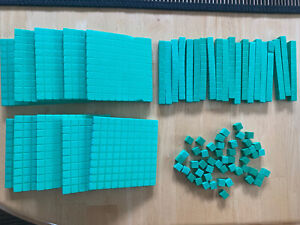 Green Base Ten Blocks: 50 Units, 20 Rods, 10 Flats Math Homeschool Manipulatives