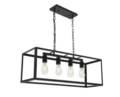 Araña Negra Granja 4 Lámparas Comedor Cocina Isla 32" Foto 1 de 4