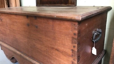 Antique teakwood  trunk handmade 61" x 27" x H 35" - Image 1 of 3