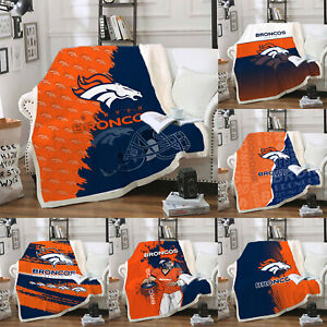Denver Broncos Sherpa Throw Blanket Couch Thicken Warm Shaggy Blanket Cover Gift