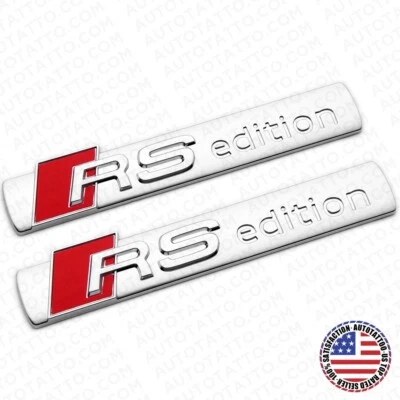 2pcs Audi RS Edition Side Fender Marker Logo Emblem Decal Badge Decorate Silver - Изображение 1 из 4