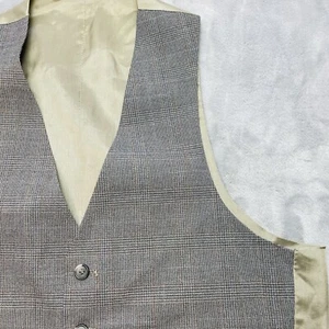 Classic Formal Waistcoat Vest Mens L Gray Tan Houndstooth Glen Plaid Wool - Picture 1 of 6