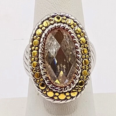Anillo de cuarzo ahumado ovalado enchapado en plata para mujer talla 8 facetado elegante declaración Foto 1 de 4