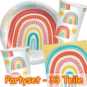 RETRO REGENBOGEN PARTY SET - 33 Teile Kindergeburtstag Kinder Geburtstag Deko - Bild 1 von 5