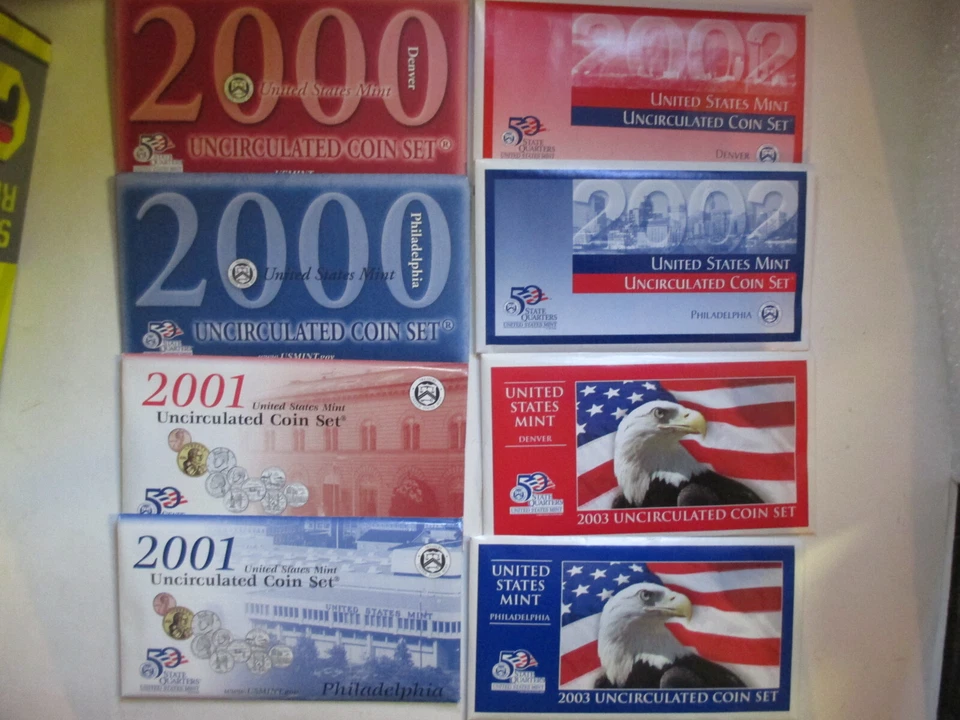 LOT of 4 Uncirculated US Mint sets P & D 2000 2001 2002 2003, w/ State Quarters - Image 1 of 2