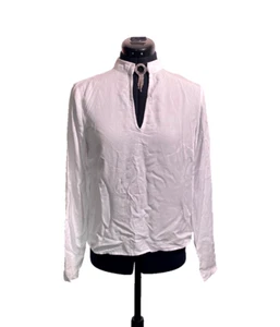 Guess Blouse Women Small Cut Out Diamante Brooch Tie Adorned Stand Up Collar - Picture 1 of 13