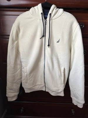 NOVO Moletom Nautica com Capuz LOGOTIPO ZÍPER COMPLETO CORDÃO AZUL CREME K3777B Masculino Tamanho MÉDIO - Imagem 1 de 4