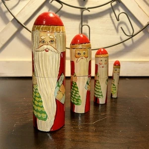 Vintage russische Kultur verschachtelte Puppen schmal Weihnachtsmann 4 Stück Volkskunst Matroschka - Bild 1 von 24