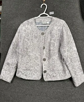 Chaqueta Blazer Chico's Mezcla Seda Para Mujer Talla 3 US XL Gris Paisley Plata Brillante Foto 1 de 4