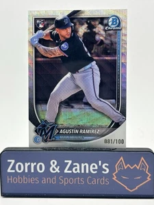 Agustin Ramirez 2025 Bowman Chrome RC #91 Rookie WAVE REFRACTOR 081/100 Marlins - Picture 1 of 2