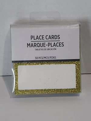 Place Cards 50 Ct White Gold Glitter Trim New  Wedding Birthday Anniversary  - Image 1 of 2