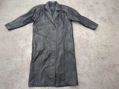 Avanti Trench Coat Jacket Womens M Black Leather Two Button Front Pockets - Image 1 of 4