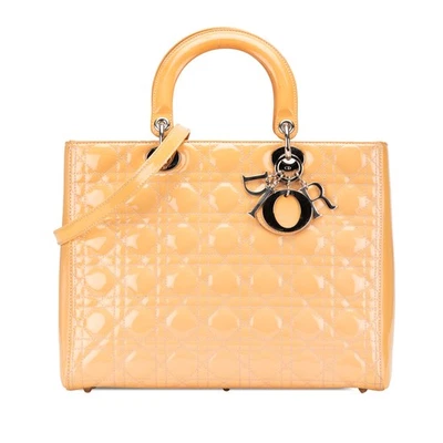 Cartera de cuero auténtica Dior grande charol Cannage dama Dior marrón beige Foto 1 de 4