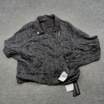 BLANKNYC Jacket Womens Small Gray Cool Cat Moto Leopard Print Lyocell Zip - Image 1 of 4