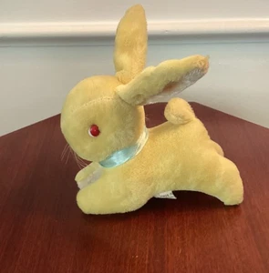 Vintage Leaping Yellow Mohair Bunny Rabbit Red Eyes Stuffed Plush Japan 6” - Picture 1 of 15