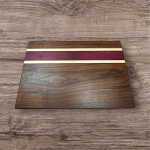 Handcrafted 12 x 18 Large Cutting Board Walnut Maple Purple Heart Sleek Modern - Picture 1 of 4
